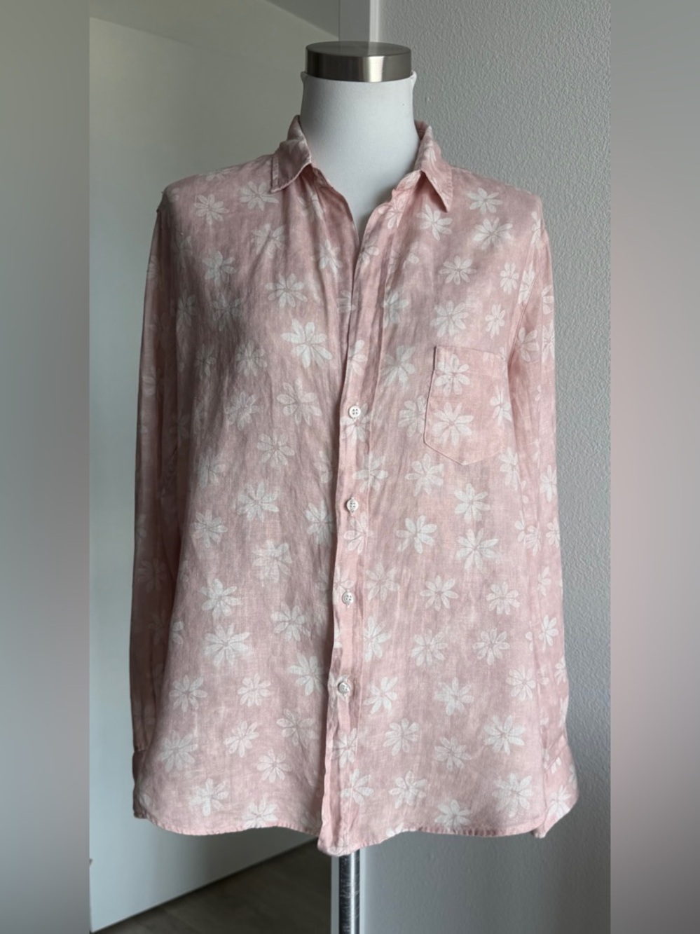 Frank & Eileen Pink Loose Button-Down Shirt, Size S